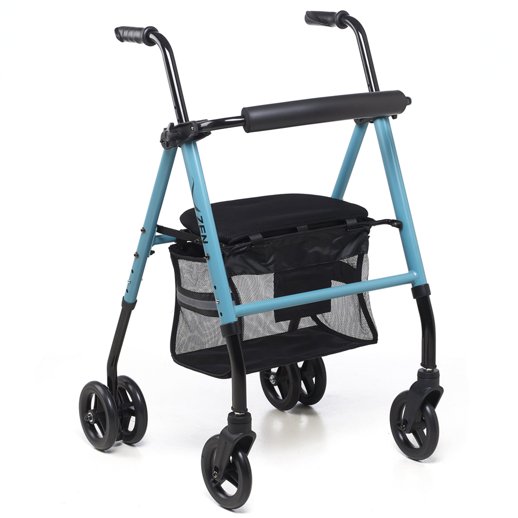 Andador rollator de aluminio con asiento Zen Hi-Low (plegable, 56 cm de ancho)
